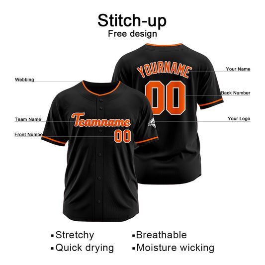 Benutzerdefinierte Authentisch Baseball-Trikot Schwarz-Orange