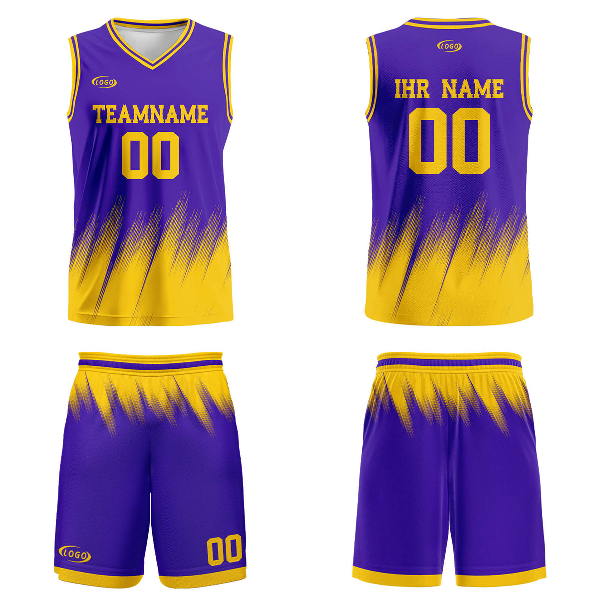 Benutzerdefinierter Lila Gelb Basketball Jersey Uniform Anzug gedruckt Ihr Logo Name Nummer