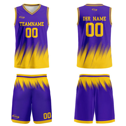 Benutzerdefinierter Lila Gelb Basketball Jersey Uniform Anzug gedruckt Ihr Logo Name Nummer
