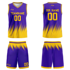 Benutzerdefinierter Lila Gelb Basketball Jersey Uniform Anzug gedruckt Ihr Logo Name Nummer