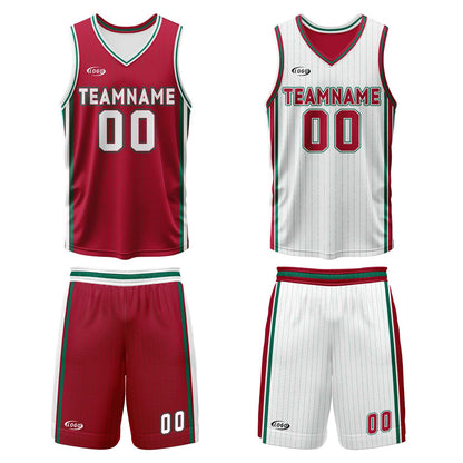 Benutzerdefinierte Rot Weiß Grün Reversible Basketball Jersey Personalisierte Drucken Name Nummer Logo