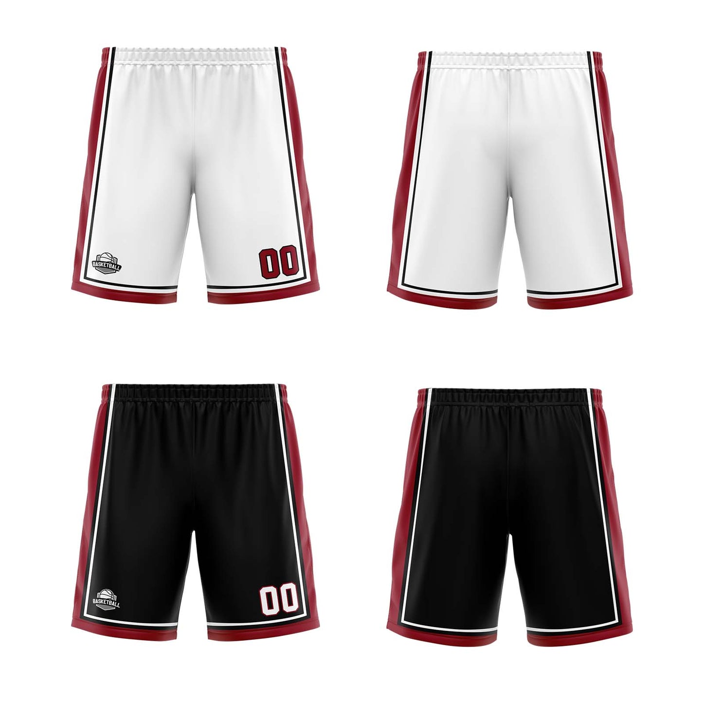 Benutzerdefinierte Weiß Schwarz Rot Reversible Basketball Jersey Personalisierte Print Name Nummer Logo