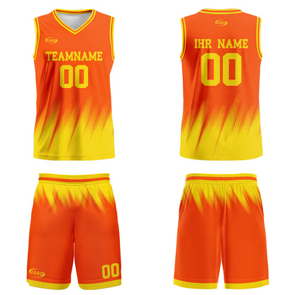 Benutzerdefinierter Orange Gelb Basketball Jersey Uniform Anzug gedruckt Ihr Logo Name Nummer