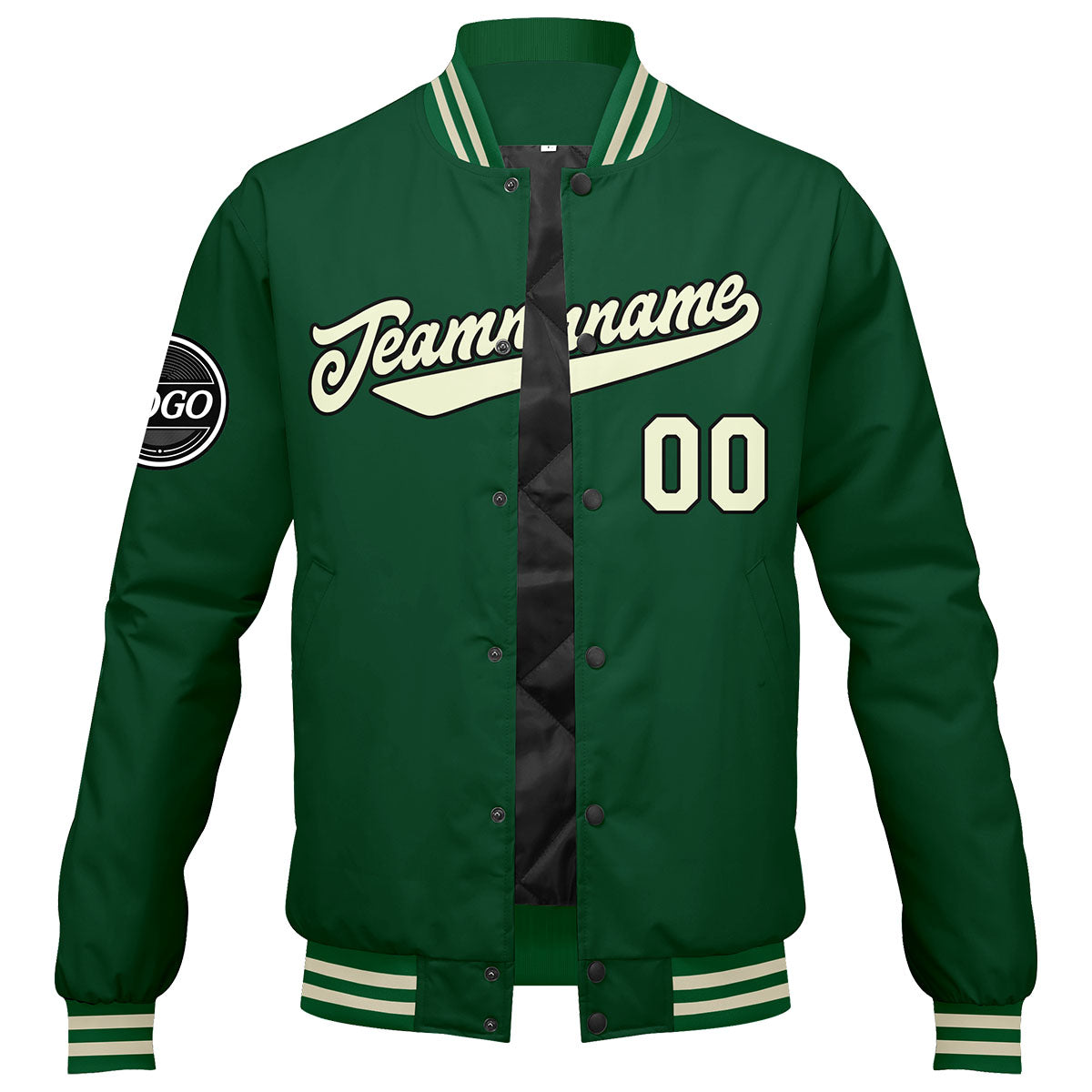 Benutzerdefinierte Verlauf Varsity-Jacke. Letterman-Jacke Grün Grüne Creme