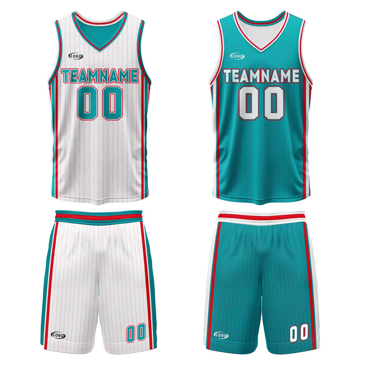 Benutzerdefinierte Weiß Cyan Rot Reversible Basketball Jersey Personalisierte Drucken Name Nummer Logo