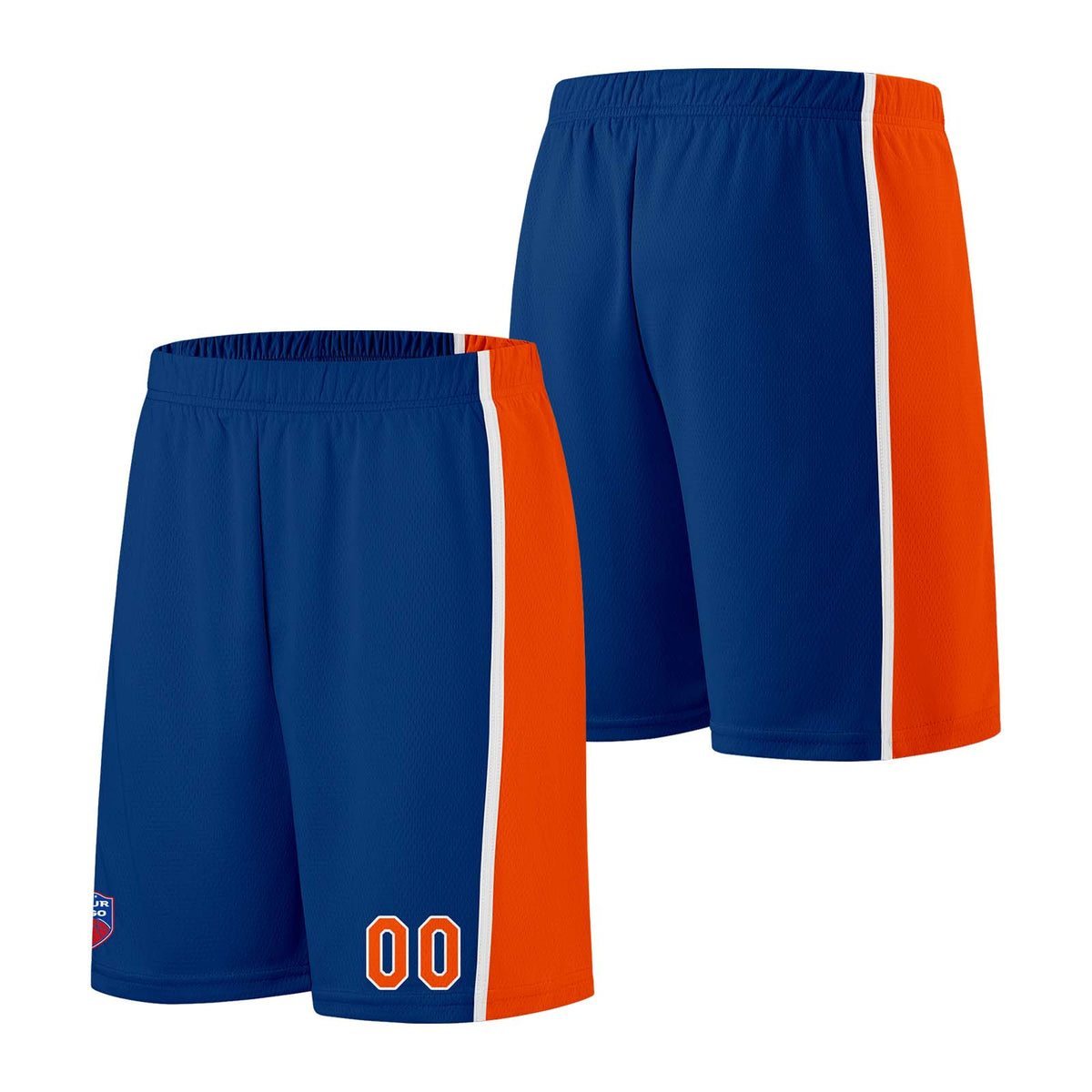Individuelle Basketball-Jersey-Shorts für Männer und Frauen. Gestickter und gedruckter Name, Nummer und Logo Blau