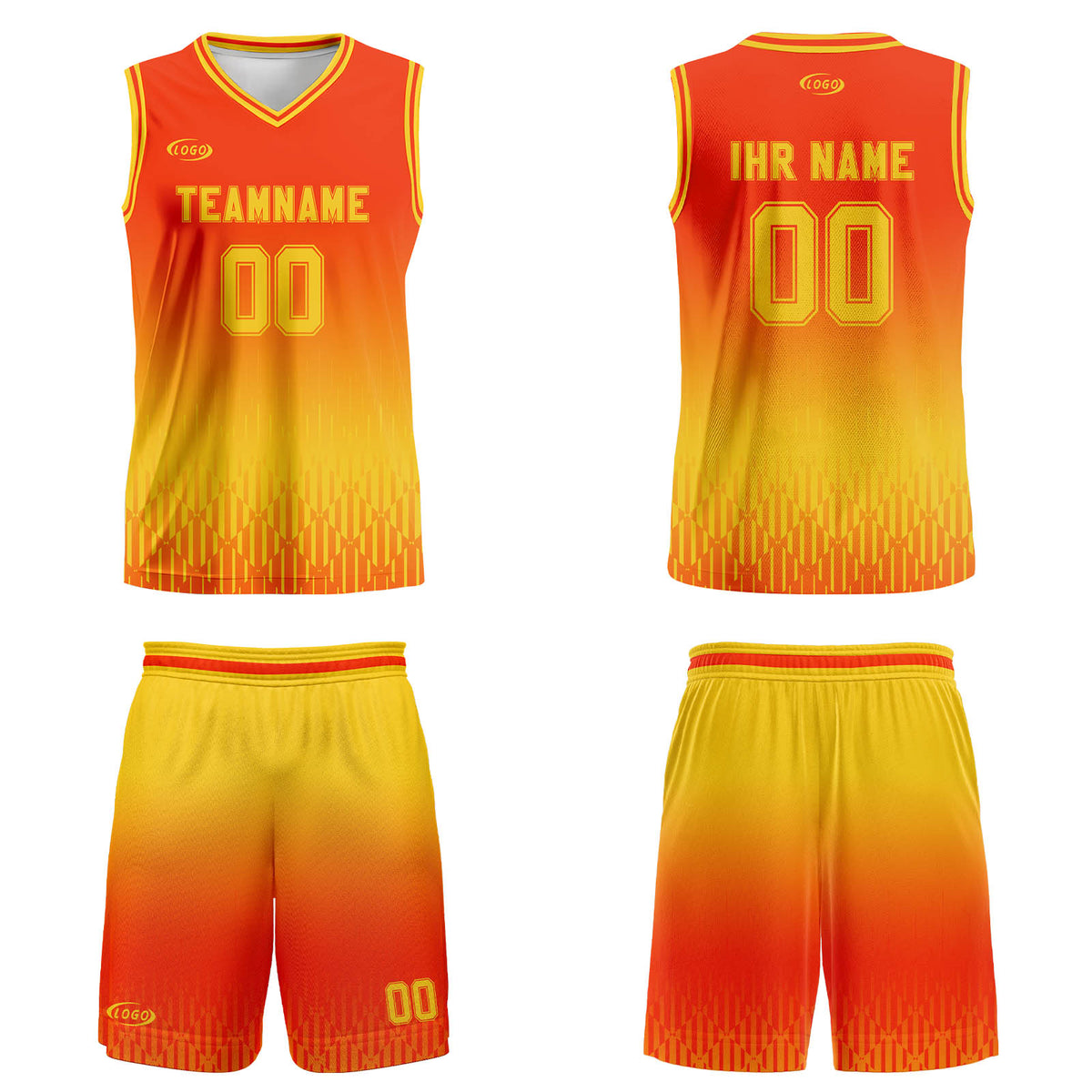 Benutzerdefinierter Orange Gelb Farbverlauf Basketball Jersey Uniform Anzug gedruckt Ihr Logo Name Nummer