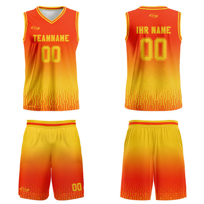 Benutzerdefinierter Orange Gelb Farbverlauf Basketball Jersey Uniform Anzug gedruckt Ihr Logo Name Nummer