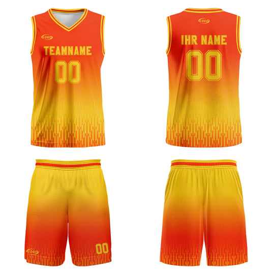 Benutzerdefinierter Orange Gelb Farbverlauf Basketball Jersey Uniform Anzug gedruckt Ihr Logo Name Nummer