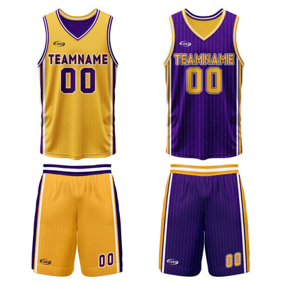 Benutzerdefinierte Gelb Lila Reversible Basketball Jersey Personalisierte Drucken Name Nummer Logo