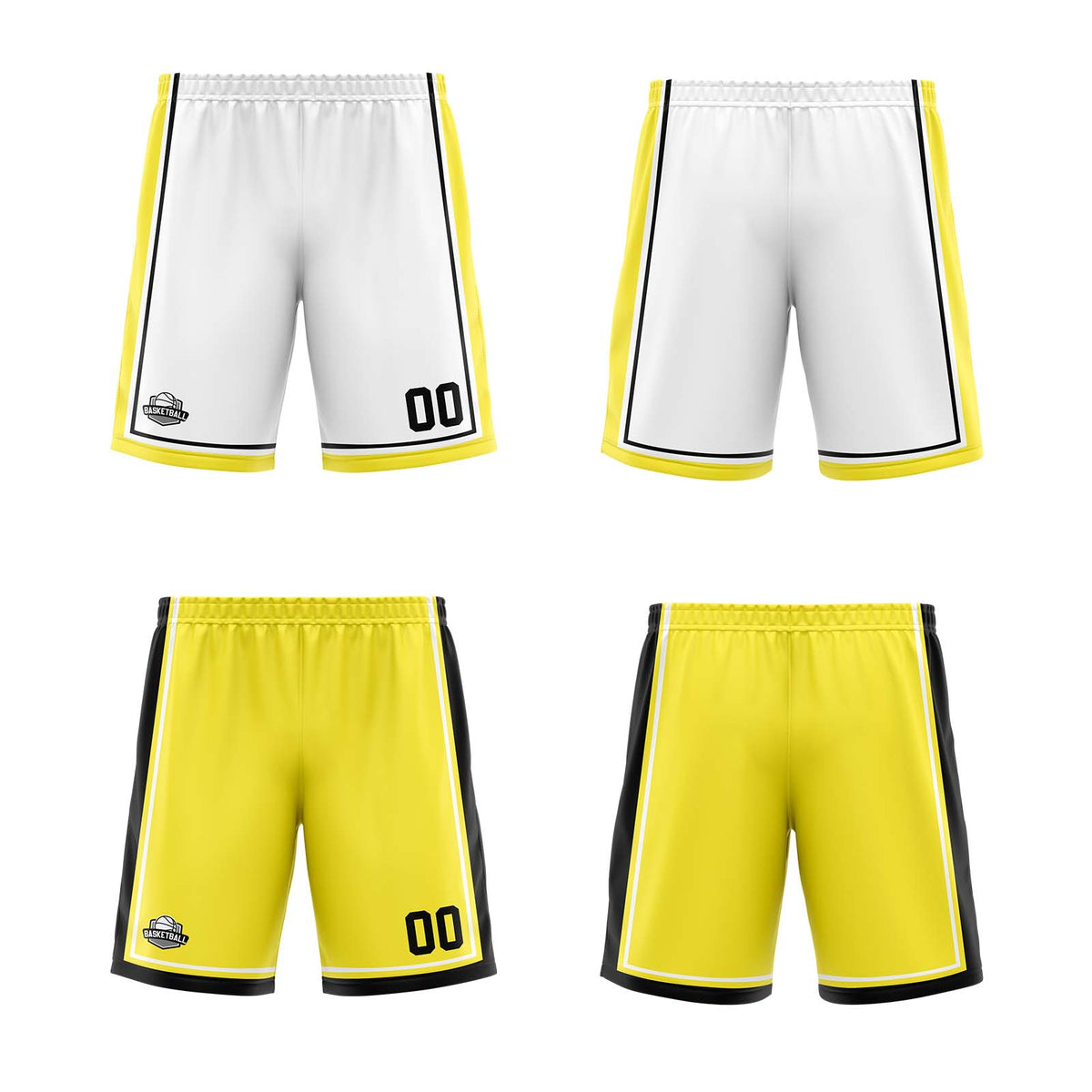 Benutzerdefinierte Weiß Gelb Schwarz Reversible Basketball Jersey Personalisierte Print Name Nummer Logo