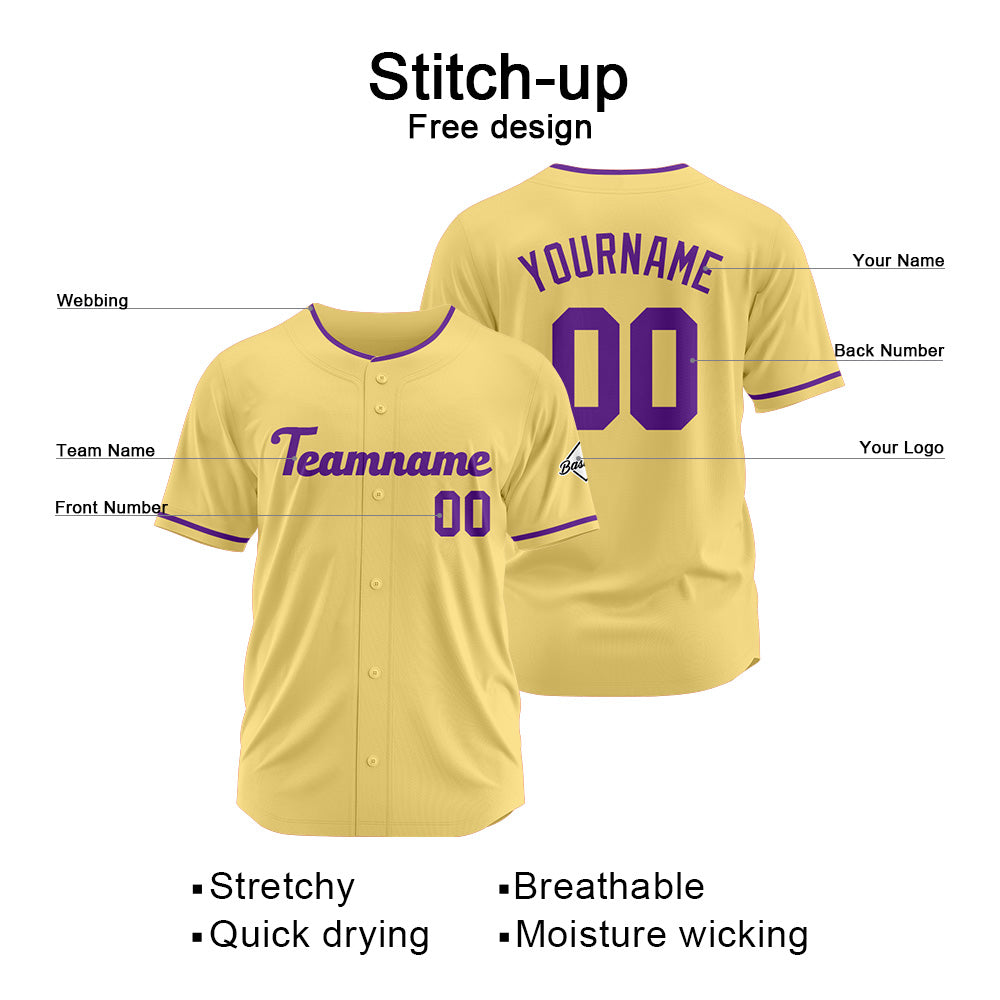 Benutzerdefinierte Authentisch Baseball-Trikot Gold- Lila