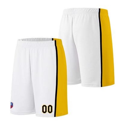 Individuelle Basketball-Jersey-Shorts für Männer und Frauen. Gestickter und gedruckter Name, Nummer und Logo Weiß