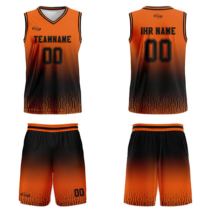 Benutzerdefinierter Orange Schwarz Farbverlauf Basketball Jersey Uniform Anzug gedruckt Ihr Logo Name Nummer