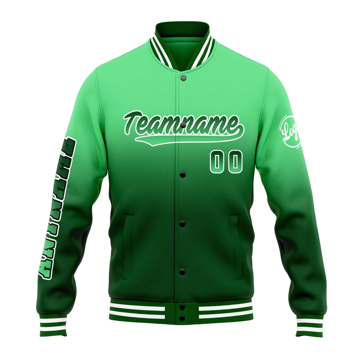 Benutzerdefinierte Verlauf Varsity-Jacke. Letterman-Jacke Grün