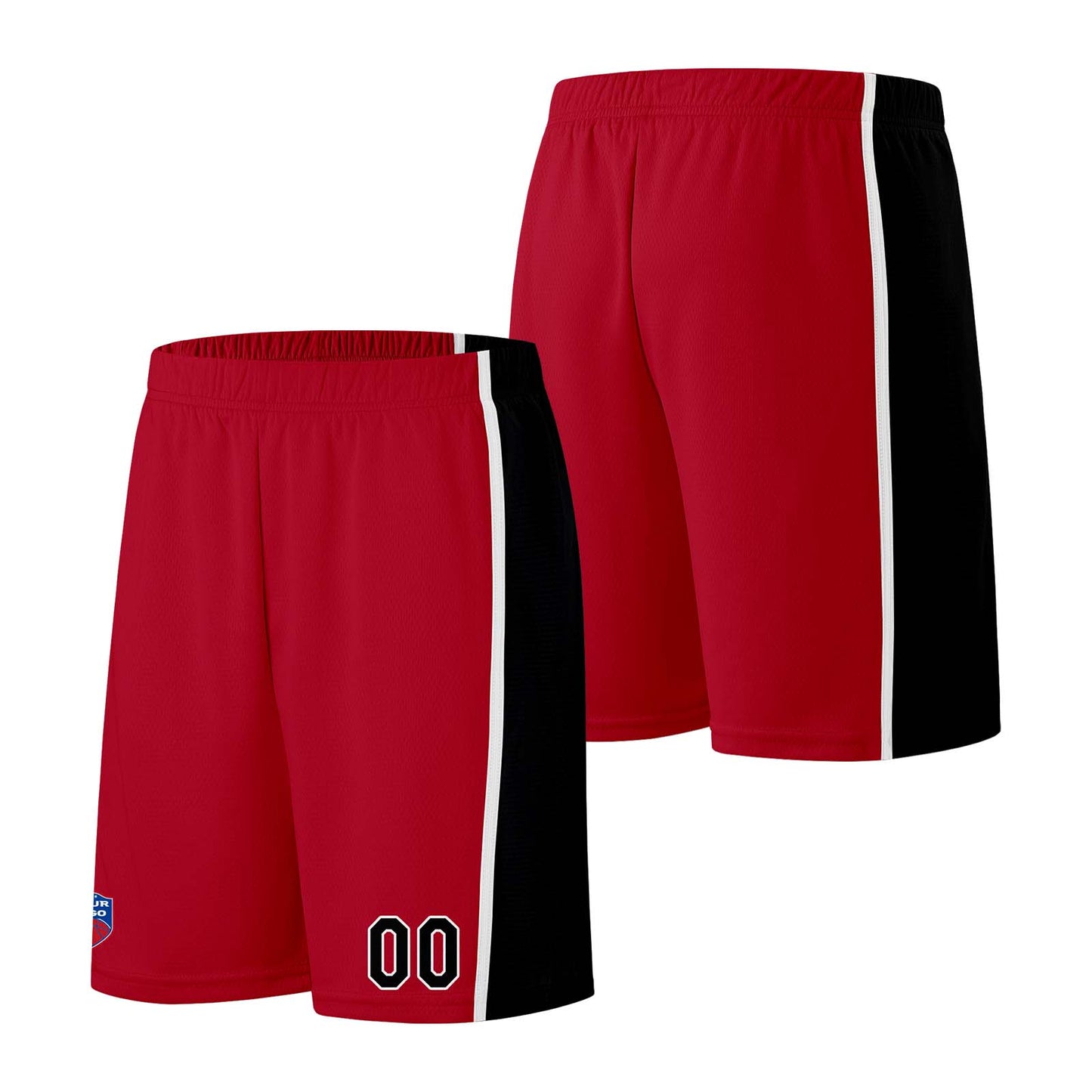 Individuelle Basketball-Jersey-Shorts für Männer und Frauen. Gestickter und gedruckter Name, Nummer und Logo Rot