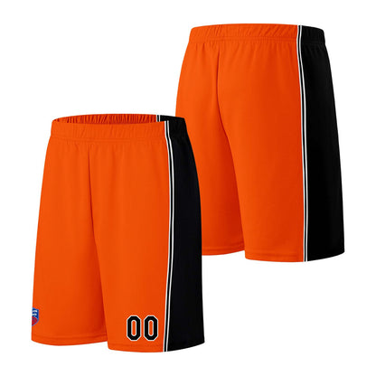 Individuelle Basketball-Jersey-Shorts für Männer und Frauen. Gestickter und gedruckter Name, Nummer und Logo Orange&Schwarz