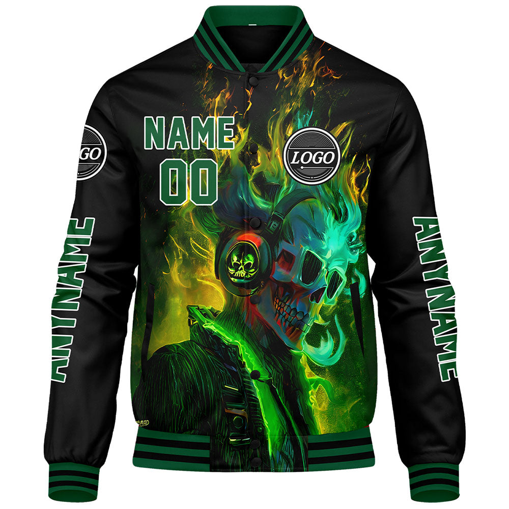 Maßgeschneiderte Schwarz Grün Letterman Varsity Jacket Individuelle Stickerei Druck nach Ihrem Wunsch