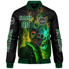 Maßgeschneiderte Schwarz Grün Letterman Varsity Jacket Individuelle Stickerei Druck nach Ihrem Wunsch