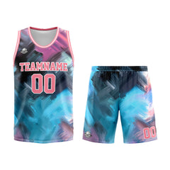 Benutzerdefinierter Basketball Jersey Uniform Anzug gedruckt Ihr Logo Name Nummer Rosa und Hellblau