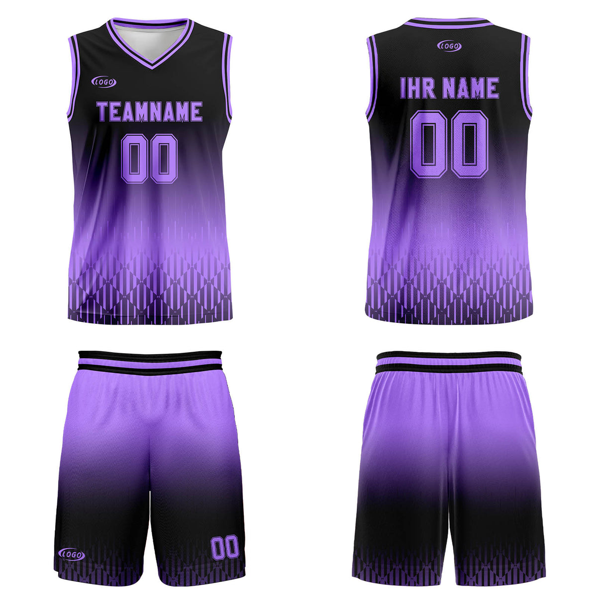 Benutzerdefinierter Schwarz Lila Farbverlauf Basketball Jersey Uniform Anzug gedruckt Ihr Logo Name Nummer