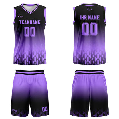 Benutzerdefinierter Schwarz Lila Farbverlauf Basketball Jersey Uniform Anzug gedruckt Ihr Logo Name Nummer