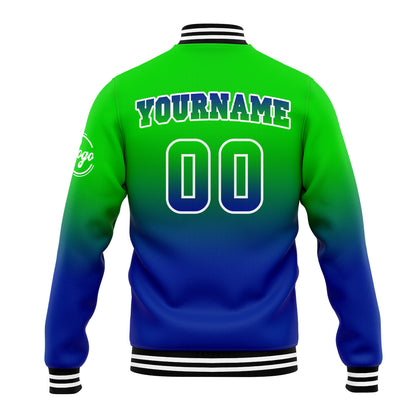 Benutzerdefinierte Verlauf Varsity-Jacke. Letterman-Jacke Grün Blau