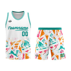 Benutzerdefinierter Basketball Jersey Uniform Anzug gedruckt Ihr Logo Name Nummer Weiß&Aqua