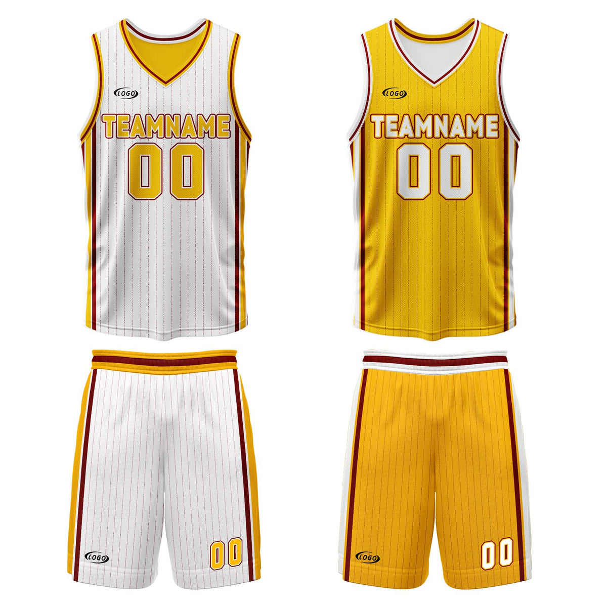 Benutzerdefinierte Weiß Gelb Reversible Basketball Jersey Personalisierte Drucken Name Nummer Logo