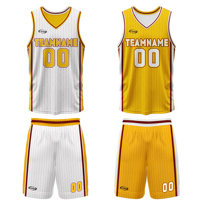Benutzerdefinierte Weiß Gelb Reversible Basketball Jersey Personalisierte Drucken Name Nummer Logo