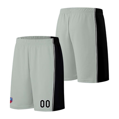 Individuelle Basketball-Jersey-Shorts für Männer und Frauen. Gestickter und gedruckter Name, Nummer und Logo Grau