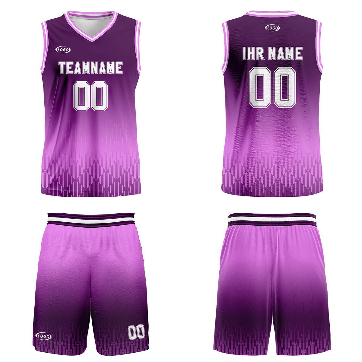 Benutzerdefinierter Lila Helllila Farbverlauf Basketball Jersey Uniform Anzug gedruckt Ihr Logo Name Nummer