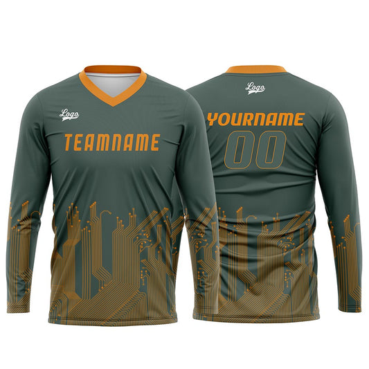 Kundenspezifisches Grün Orange Basketball Fußball Schießen langes T-Shirt für Erwachsene und Kinder