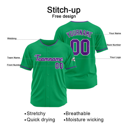 Benutzerdefinierte Authentisch Baseball-Trikot Grün- Lila
