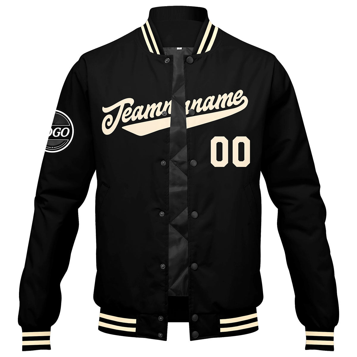 Benutzerdefinierte Verlauf Varsity-Jacke. Letterman-Jacke Schwarz Creme