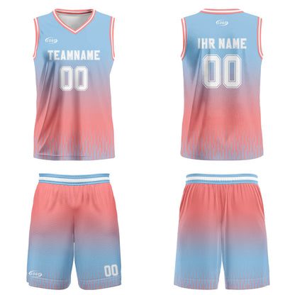 Benutzerdefinierter Blau Rosa Weiß Farbverlauf Basketball Jersey Uniform Anzug gedruckt Ihr Logo Name Nummer