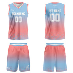 Benutzerdefinierter Blau Rosa Weiß Farbverlauf Basketball Jersey Uniform Anzug gedruckt Ihr Logo Name Nummer