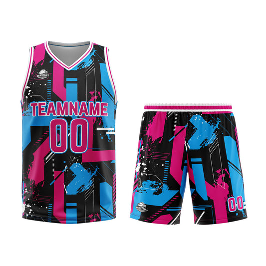 Benutzerdefinierter Rosa Hellblau Basketball Jersey Uniform Anzug gedruckt Ihr Logo Name Nummer