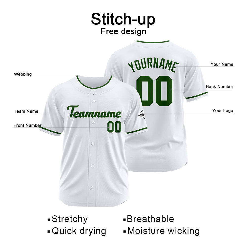 Benutzerdefinierte Authentisch Baseball-Trikot weiß-Dunkelgrün
