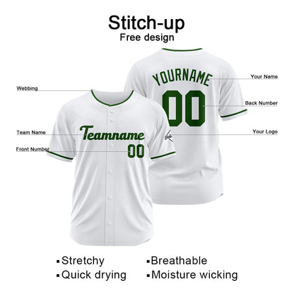 Benutzerdefinierte Authentisch Baseball-Trikot weiß-Dunkelgrün