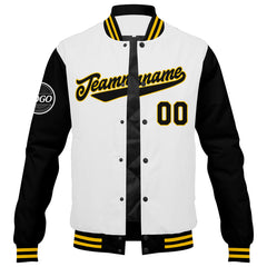 Benutzerdefinierte Verlauf Varsity-Jacke. Letterman-Jacke Schwarz Weiß Gelb