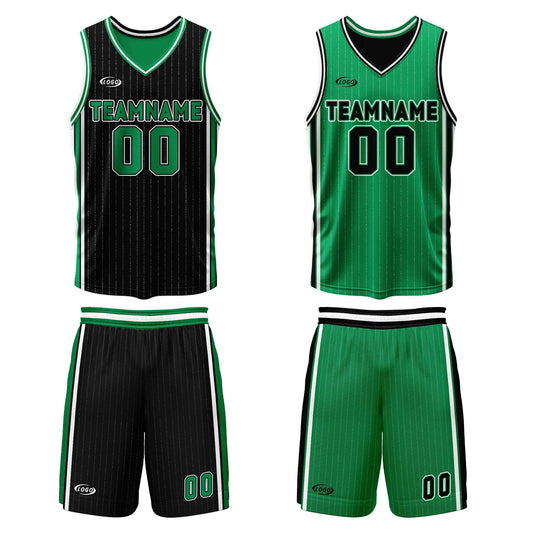 Benutzerdefinierte Schwarz Grün Reversible Basketball Jersey Personalisierte Drucken Name Nummer Logo