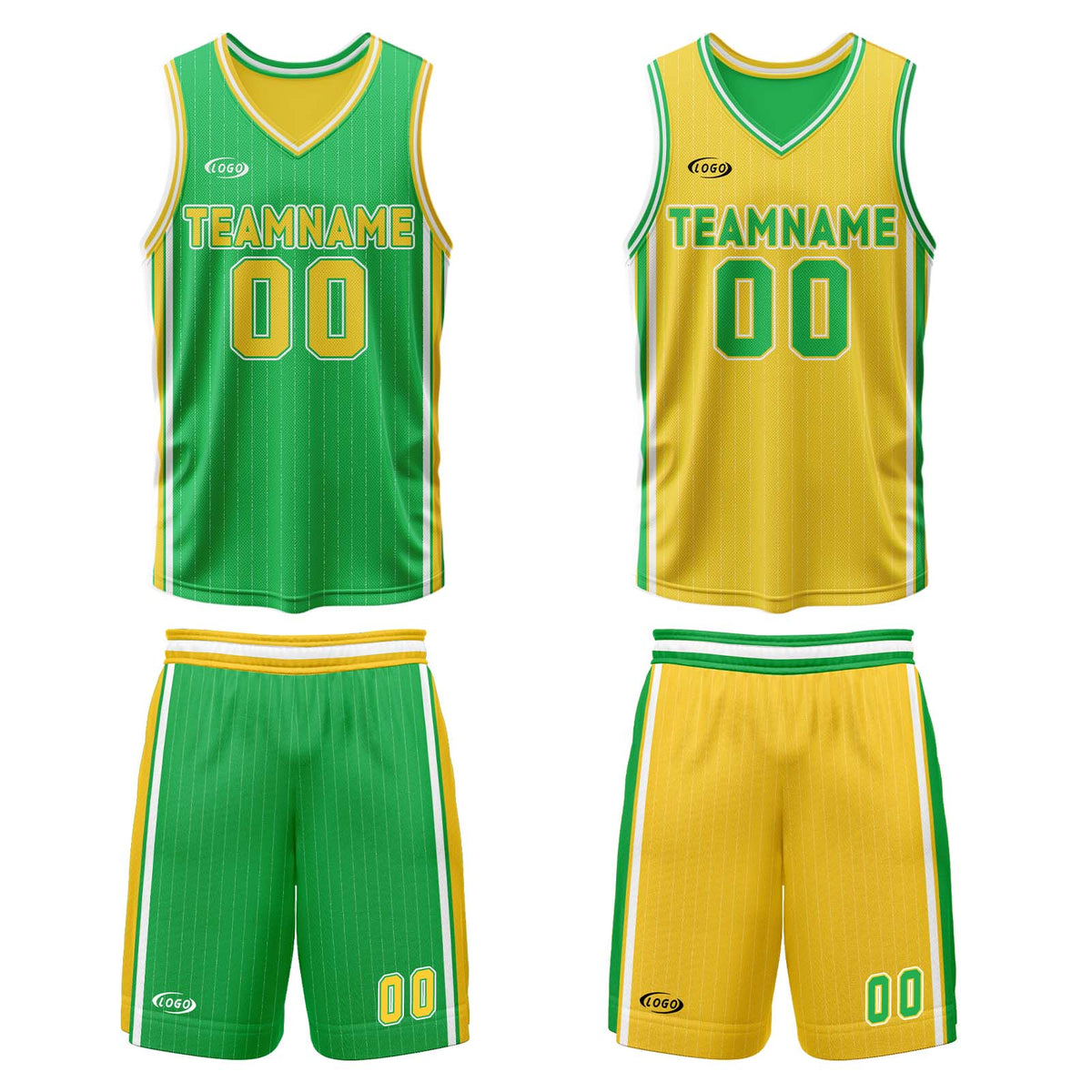 Benutzerdefinierte Grün Gelb Reversible Basketball Jersey Personalisierte Drucken Name Nummer Logo