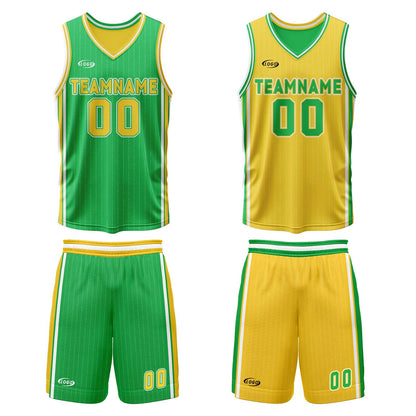 Benutzerdefinierte Grün Gelb Reversible Basketball Jersey Personalisierte Drucken Name Nummer Logo