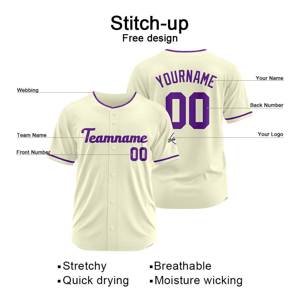 Benutzerdefinierte Authentisch Baseball-Trikot Creme- Lila