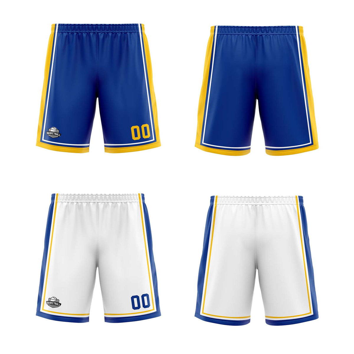 Benutzerdefinierte Royal Weiß Gelb Reversible Basketball Jersey Personalisierte Print Name Nummer Logo