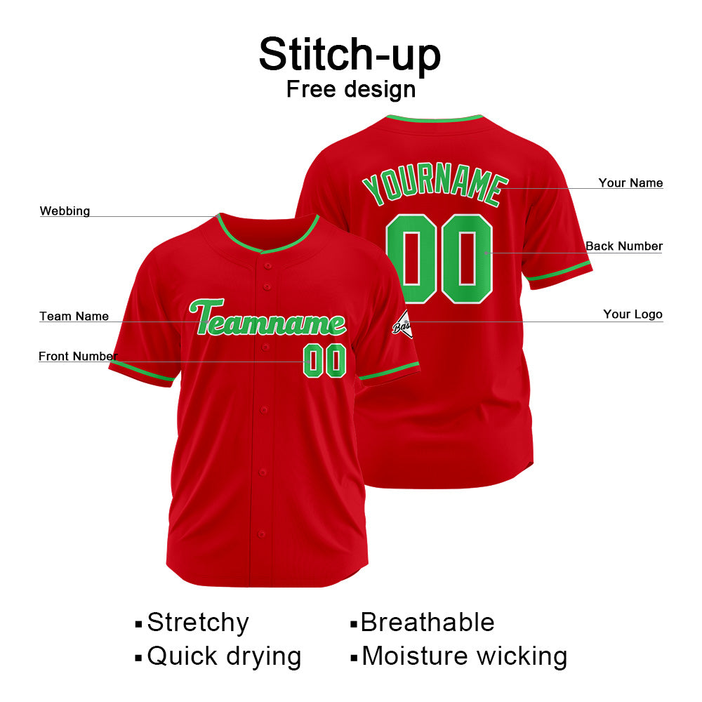 Benutzerdefinierte Authentisch Baseball-Trikot Rot-Grün