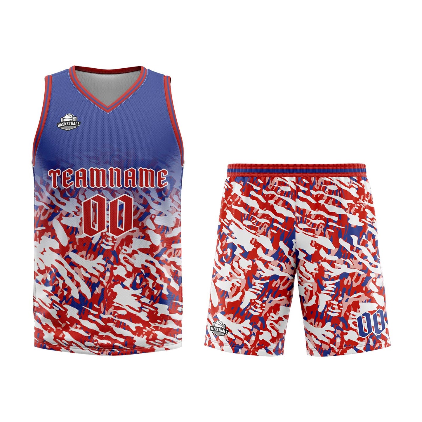 Benutzerdefinierter Blau Rot Weiß Basketball Jersey Uniform Anzug gedruckt Ihr Logo Name Nummer