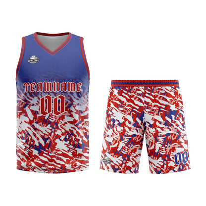 Benutzerdefinierter Blau Rot Weiß Basketball Jersey Uniform Anzug gedruckt Ihr Logo Name Nummer