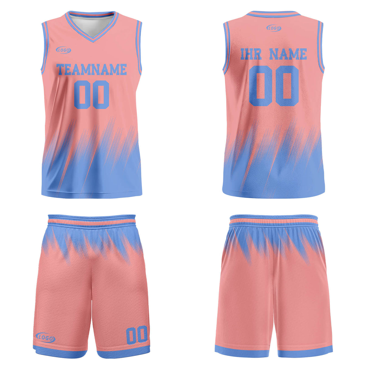 Benutzerdefinierter Pink Blau Basketball Jersey Uniform Anzug gedruckt Ihr Logo Name Nummer
